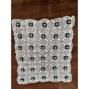 Vintage Granny Homemade Crochet Floral Afghan Blanket GUC Open Knit Cottage Boho